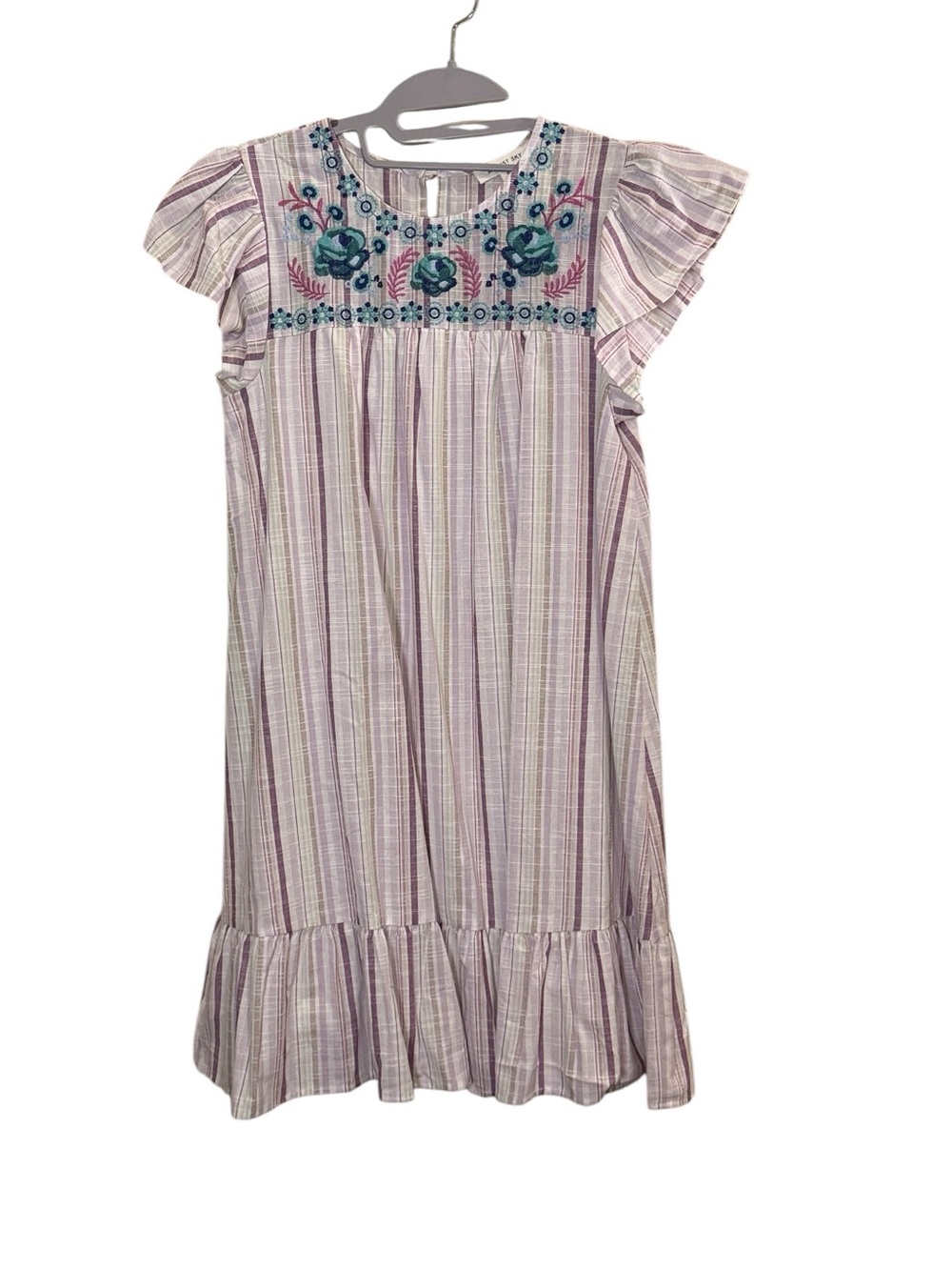 August Sky Cottagecore Cotton Embroidered Ruffle Sleeve Mini Sundress Sz S